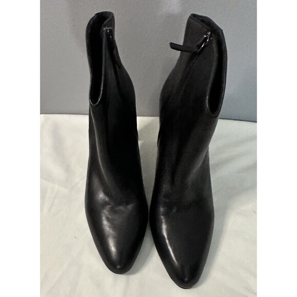 Halogen Leather Black Ankle Heel Boots Size 11M Side Zip Pointed Toe Bootie NWOB - Picture 1 of 6